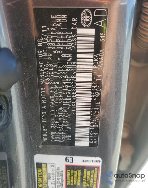 2012 Toyota Corolla Matrix from USA, damaged, VIN 2T1KU4EE8CC765184